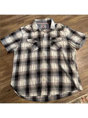 Flag & Anthem Desert Son Pearl Snap XL Gray Plaid Western Aztec Short Sleeve